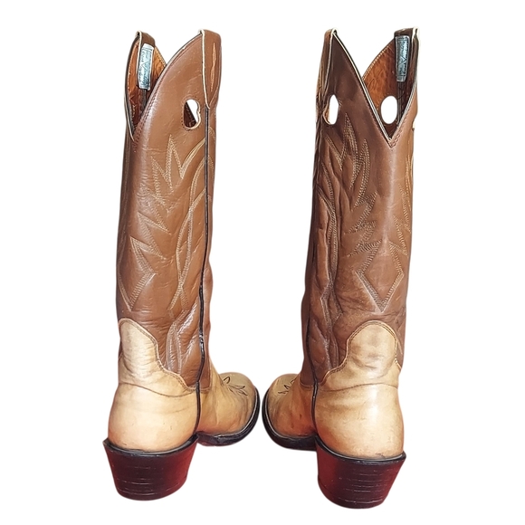 Sanders Vintage Two Tone Brown Leather Handcrafted Western Boots Women's - Picture 7 of 16